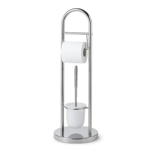 Set Porta Carta Igienica e Scopino WC - 20x65 cm Piantana da BAGNO Portarotolo e Scopino in Acciaio Inox - Porta Rotolo Carta Igienica Da Terra con Design Salvaspazio -Teddy