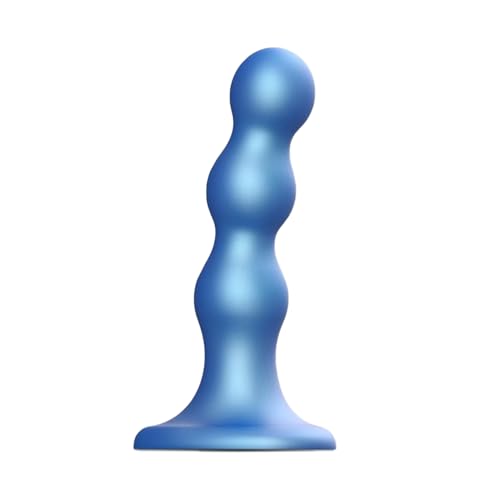 strap-on-me | Dildo/Plug "Balls" | Gamme Hybride | Epouse les Courbes du Corps, Diamètre des Perles Identique | Silicone Ultra-Doux - Compatible Harnais | Bleu Métallique, Taille M