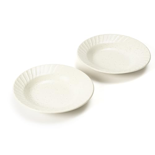 Image of Beyond Homes Ceramic Pasta Plates Shallow, 19 cm, Set of 2, Solid White | Matte Finish Ceramic Pasta Bowl | Stoneware Flat Pasta and Maggie Bowl | Chip-Resistant | Microwave Safe; (2, White Matte)