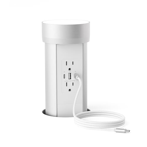 Docking Drawer Flush Pop-Up Outlet, 2 15W USB-C, 1 USB-A, 2 AC, Silver