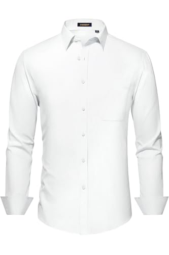 Image of HISDERN Mens Dress Shirts Long Sleeve Button Down Casual Shirts for Men Inner Contrast Formal Business Tuxedo Wedding Shirt