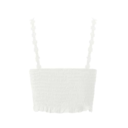 Lace Pattern Shirred Sleeveless Vest Slim Fit Sweet Cute Basic Classic Top for Women Casual Summer Lightweight Vest4