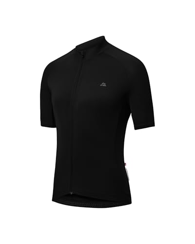 DANISH ENDURANCE Cycling Jersey Mens, Short Sleeve Mountain Bike Jersey, with Full Zipper and Rear Pockets Black L