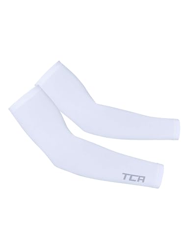 TCA Armärmel mit UPF 50+ Anti-Rutsch All-Season Armwärmer für Männer und Frauen atmungsaktiv für Draußen beim Radfahren Laufen Spielen Kompressionsärmel Arm - Weiss M