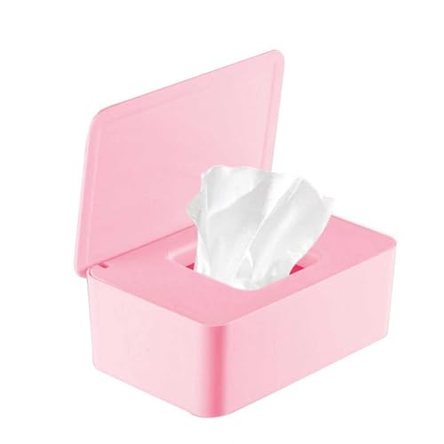LAPONO Wipes Dispenser Case Box, Wipe Holder for Baby and Adult Reusable Toilet Wipes Dispenser Dustproof Tissue Storage Container Keeps Wipes Fresh with Lid Easy Open for Office Desk (Pink)