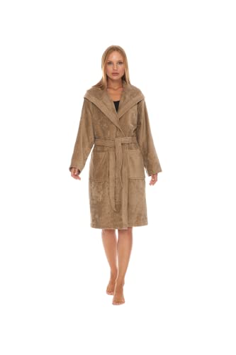 HOMELOVER Peignoir Pour Femme Avec Capuche, Doux et Absorbant en 100 % Coton Biologique Turc, certifié GOTS (Marron, XL) Cover