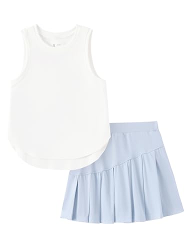 Image of PATPAT Girls Tennis Skirt Sets Moisture Wicking Tank Tops and Pleated Skirts 2 Piece Outfits Activewear Sets 5-12 Years