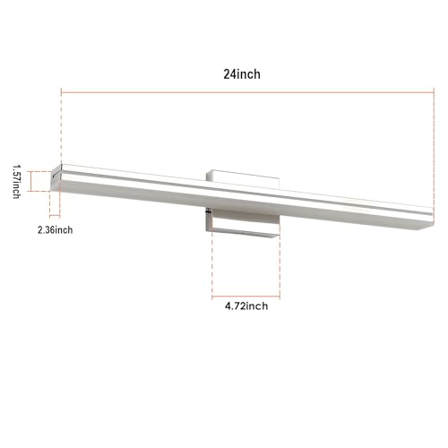Image of SineRise LED Modern Bathroom Vanity Light Bar (24-Inch, 3000K /4000K /6000K), Chrome Dimmable Modern Acrylic Bathroom Wall Lighting Fixtures Over Mirror