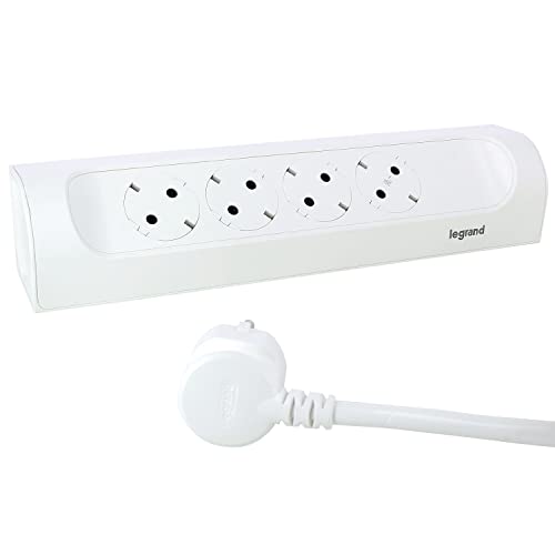 Regleta en ángulo con 4 tomas y cable de 1 metro en color blanco