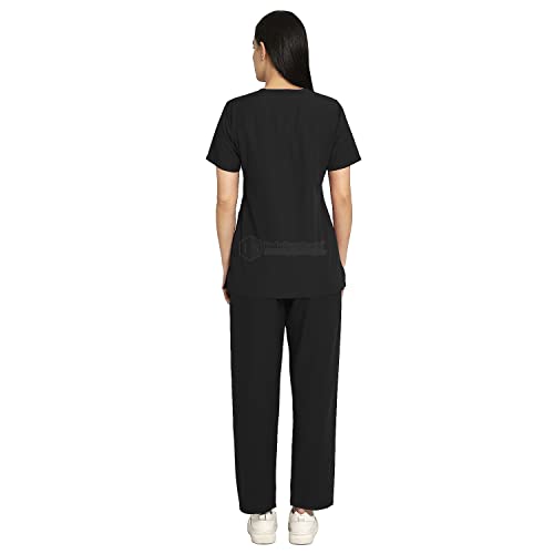 Image of IS IndoSurgicals Faux Wrap Scrub Suits for Doctors Women OT Dress (S, Black)