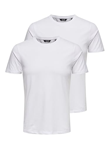 ONLY & SONS Herren Onsbasic Slim O-neck 2-pack Noos T Shirt, Weiß, XS EU