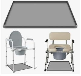 Bedside Portable Toilet Commode Mat Toilet Floor Mat - Black | with Raised Edge 23.6" x 19.7" Silicone Non-Slip Reusable Floor Protector Pad for Seniors Adults Bedside Chair Under Potty