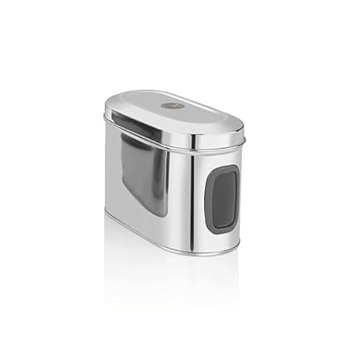 Image of Stainless Steel Capsule Food Canisters /Jars /Containers for Kitchen Storage with See Through Window - set of 1, 1850 ml capacity, 10 cm Diameter, Silver