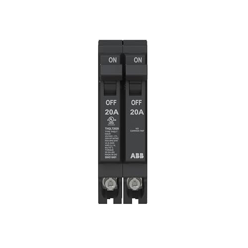 ABB Q-Line® THQLT2020 Tandem Circuit Breaker • 20A/1P, 20A/1P Configuration • 120/240 VAC • 10 kAIC Interrupt Rating • Thermal Magnetic Plug-On Breaker for Load Centers