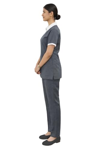 Image of UNIFORM CRAFT Women Executive Uniform Set - Top & Pant with White Collar | Formal Office Wear | Hospitality & Corporate Staff Uniform - Grey - L