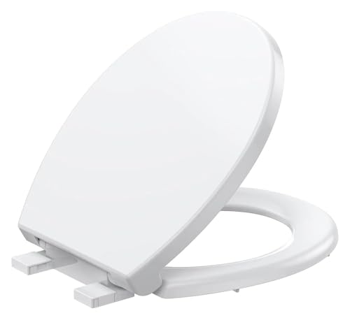 Tapa Wc Universal Asiento de inodoro redondo alargado blanco de 17'/19', cierre y lento, liberación rápida y montaje superior.(17 Inch Round B)
