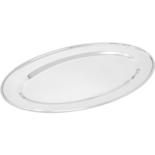 BARGAINS-GALORE Food Serving Plate Oval - Curry Dish Bowl Table Stainless Steel 35Cm | Plates Deep Oval Curry Dish Bowl Dishes Multipurpose Food Bowls | Polish Finished Kitchen Trays (35CM)
