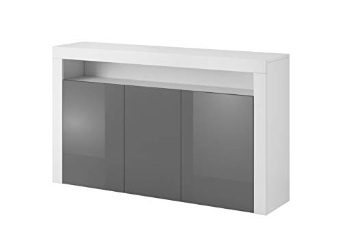 E-com - Buffet Commode Luna - 155 cm - Blanc/Gris