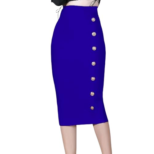 Jupe d'été boutonnée longueur genou bleu vêtement femme taille 36