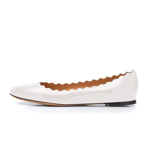 anteikira Women's Round Toe Scalloped Flats Slip On Ballet Flats Office Work Casual Comfortable Flat Shoes Classic Dress Shoes for Women Size 5.5-12US2