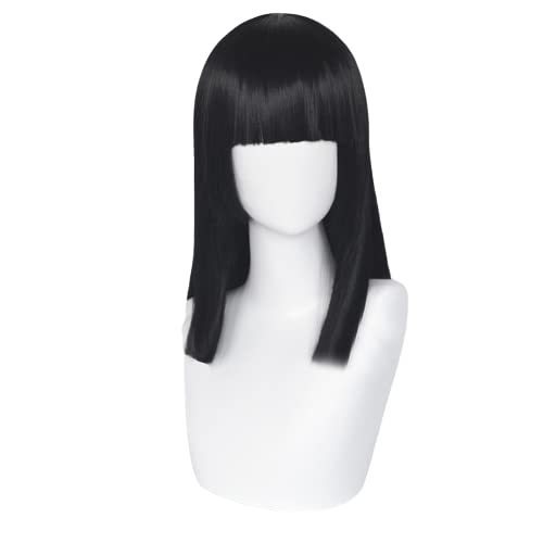 Hair Cosplay Wig for Girl Woman Black Long Hair with Straight Bangs Christmas Party Role Play Wig +Wig Cap