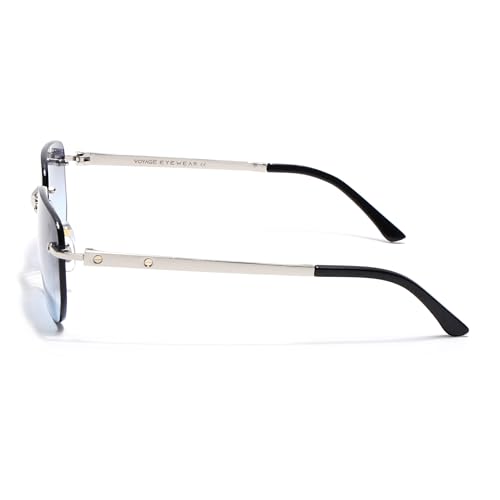 Image of Voyage Rimless Polarized Sunglasses for Men & Women (Black Lens | Black Frame - MG7601)