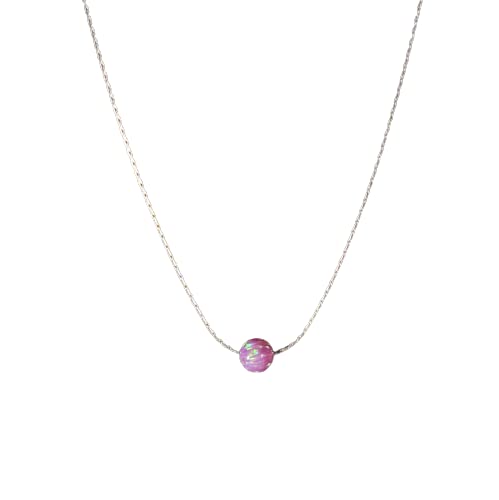 Pink Opal Bead Necklace with Sterling Silver Chain