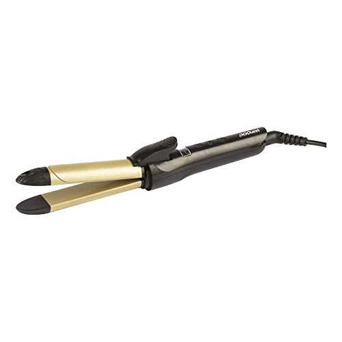 DIGIQUEST Piastra Multifunzione rivestita in Ceramica CURLY, per capelli Lisci e Ondulati, Riscaldamento rapido, Spia di Funzionamento, Spegnimento Automatico, Cavo Girevole a 360°, Nero e Oro