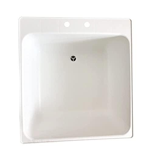 Free Standing Laundry Tub White Utility Sink Basin Fixture With Floor Mount Grey Steel Legs, 23 In. Wide, 25 In. Long, 15 In. Height, 4 In. Center Set Holes #TOP5