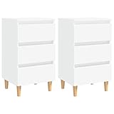vidaXL 2X Madera Maciza Mesita de Noche Patas Aparador Auxiliar Armario Cama Dormitorio Habitación Organizador Almacenamiento Blanca 40x35x69 cm