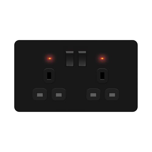 Prise à 2 interrupteurs 13A noire avec indicateurs LED LIDER