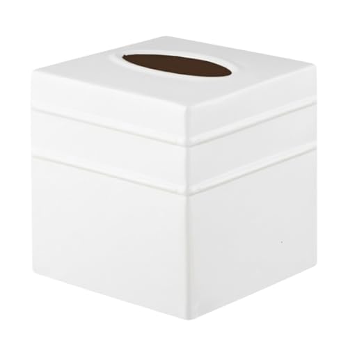 Monarch Abode Tissue Box Cover Square Handcrafted Border Embossed White Metal Tissue Holder Box for Bathroom Accessory Aesthetic Decorative Facial Napkin Cube for Modern Home Decor