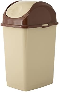 Superio Kitchen Trash Can with Swing Top Lid, Slim Waste Bin Durable Plastic, Fit Small Spaces , Office, Bathroom, Under Counter (Beige/Brown)