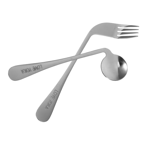 TIDTALEO 1Set Curved Utensil for Disabled Angled Spoon Forks for Food Feeding Ergonomic Metal Tableware for Stroke Patients Elderly Comfortable Grip Design