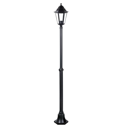 Briconess.com Farola Minerva 1 luz sobre mástil negro mate de aluminio fundido altura 198 cm