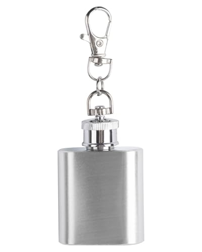 SPDYCESS Mini Rund Herzform Flachmann 1oz Edelstahl Flachmänner mit Schlüsselanhänger Klein Silber Tragbar Flachmann von Alkohol zum Wandern