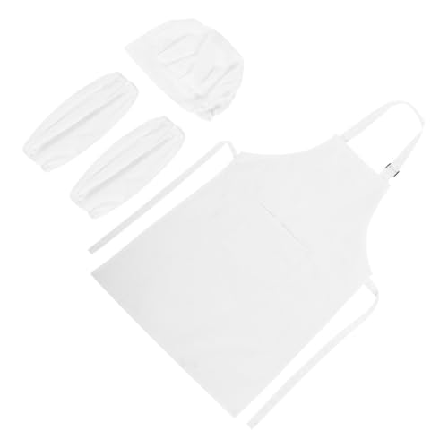 Delantal blanco de algodón premium con gorro culinario infantil y manguitos protectores