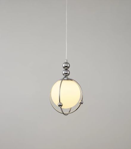 Lampe suspendue métal chromé diamètre 22cm sphère verre opale chambre bar