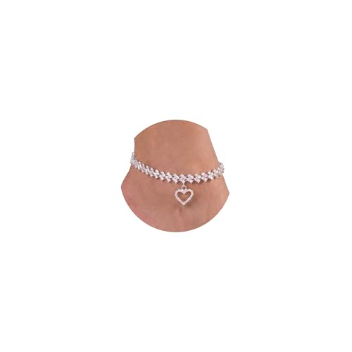 Fesciory Silver Ankle Bracelets for Women, Adjustable Rhinestone Pendant Tennis