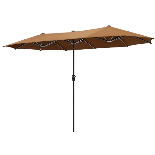 MFSTUDIO 13FT Double-Sided Outdoor Patio Umbrella, Large Rectangular Market Table Twin Umbrellas with Crank Handle for Backyard Deck Pool, Coyote Tan
