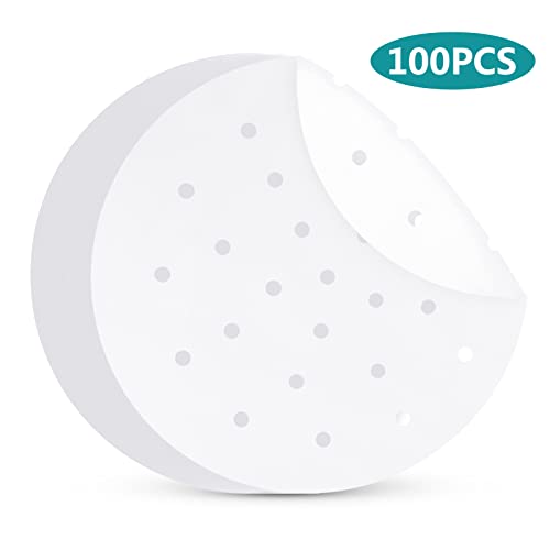 Geeric Steam Parchment Paper, 8 Inch Air Fryer Parchment Paper Liners, 100Pcs Round Perforated Bamboo Steamer Liners, Baking Liner For Air Fryers Baking Cooking Oven (White) #TOP7