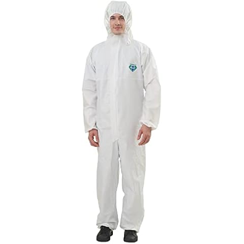 Medtecs Hazmat Suits - Fabric Passed AAMI Level 4 Disposable Coverall PPE Suit - CoverU Full Body Protective Clothing with Hood | XL Cover
