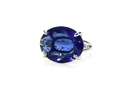 Bague en saphir bleu ovale pour femmes, alliance argent sterling de septembre