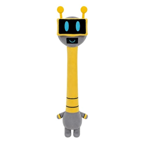 Image of Cyber Yellow Robot Long Neck Plushie Futuristic Screen Face Cyborg Cushion Sci-Fi Enthusiast Gift