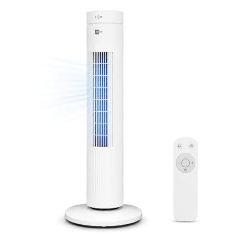 aeco AirX SPIN Turmventilator mit Fernbedienung, 76 cm Höhe, 60° oszillierender Ventilator mit Timerfunktion (7H), 3 Geschwindigkeiten, Power-Off-Funktion, leise für Schlafzimmer und Büro, Weiß 1