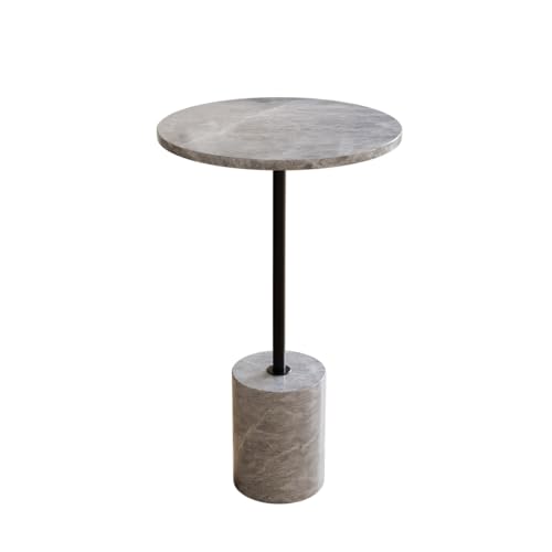 Liadomo Beistelltisch Goro, Couchtisch, Marmor grau, runde Tischplatte, Marmortischplatte, Durchmesser Tischplatte 36 cm, Marmorfuß, Metallstange, Unikat, robust