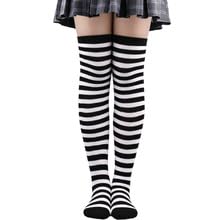 Womens Striped Thigh High Socks Soft Cozy Acrylic Knee High Stockings with Elastic Fit, Vibrant Colors for Daily Wear, Cosplay & Fall Winter Outfits