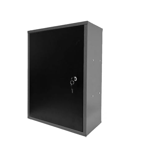 JZD Metal Wall Mounted Storage Lockable Garage Cabinet with 2 Removable Shelves, Black & Grey