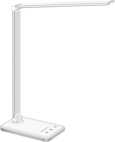 NEXUTRONIC Lámpara Escritorio LED, Flexo de Escritorio (Cuidado Ocular, Puerto USB, 5 Modos,10 Niveles de Brillo,Temporizador de 30/60min, Función de Memoria) (BLANCO)