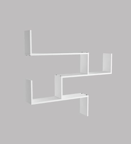Image of WRAN Multipurpose Modular Wall Racks /Shelves /Organiser /Decor Particle Board Wall Shelf (Number of Shelves - 5, White)